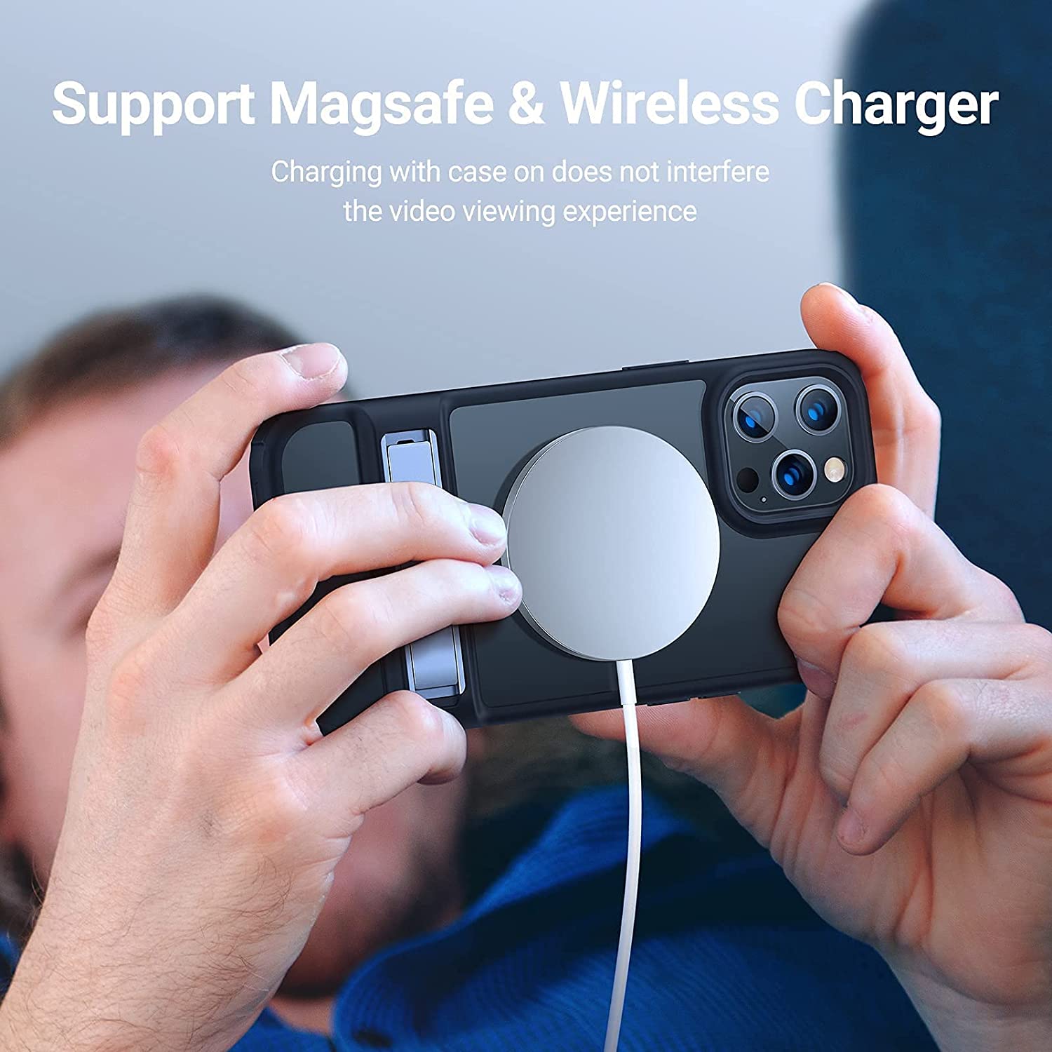 TORRAS MarsClimber Coque pour iPhone 12 Pro Max [3 façons de support] Dos mat translucide et pare-chocs en silicone pour iPhone 12 Pro Max avec béquille en métal, noir mystique – 7