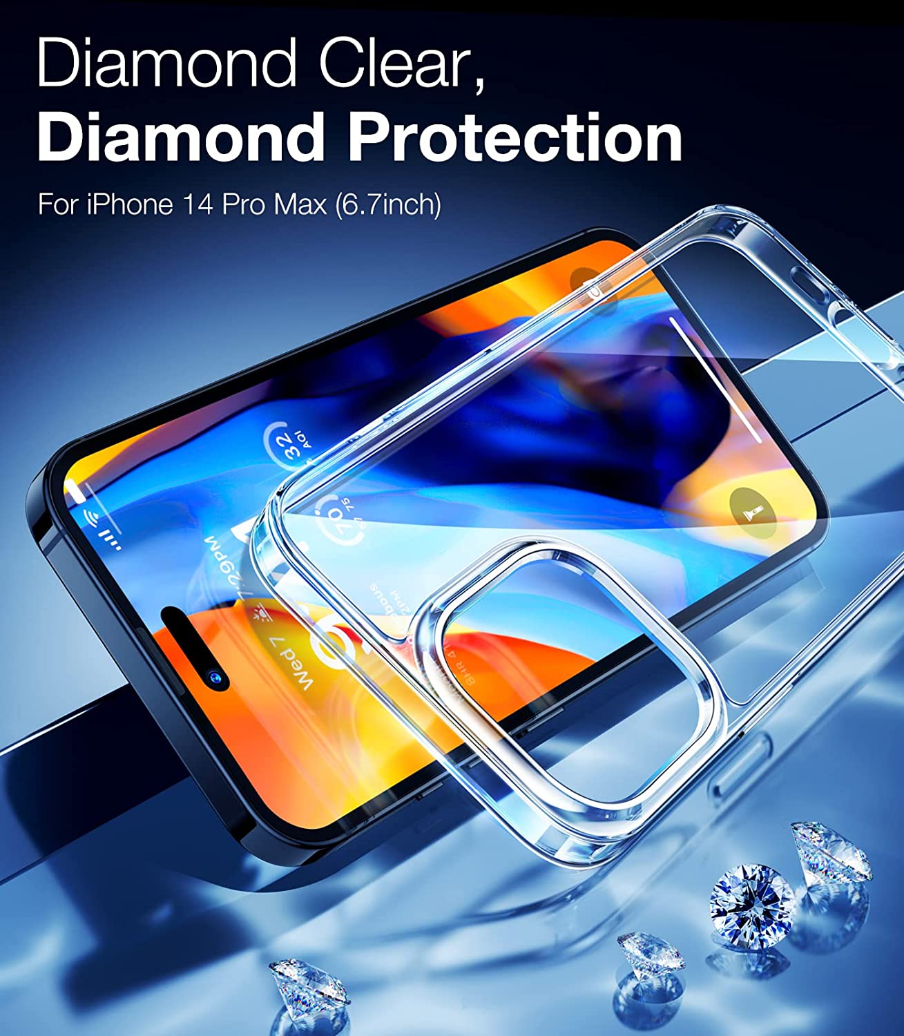 TORRAS Super Clear for iPhone 14 Pro Max Case [Never Yellow][10 FT Mil-Grade Shockproof]Slim yet Protective Hard Back Soft Bumper with All-around Airbag