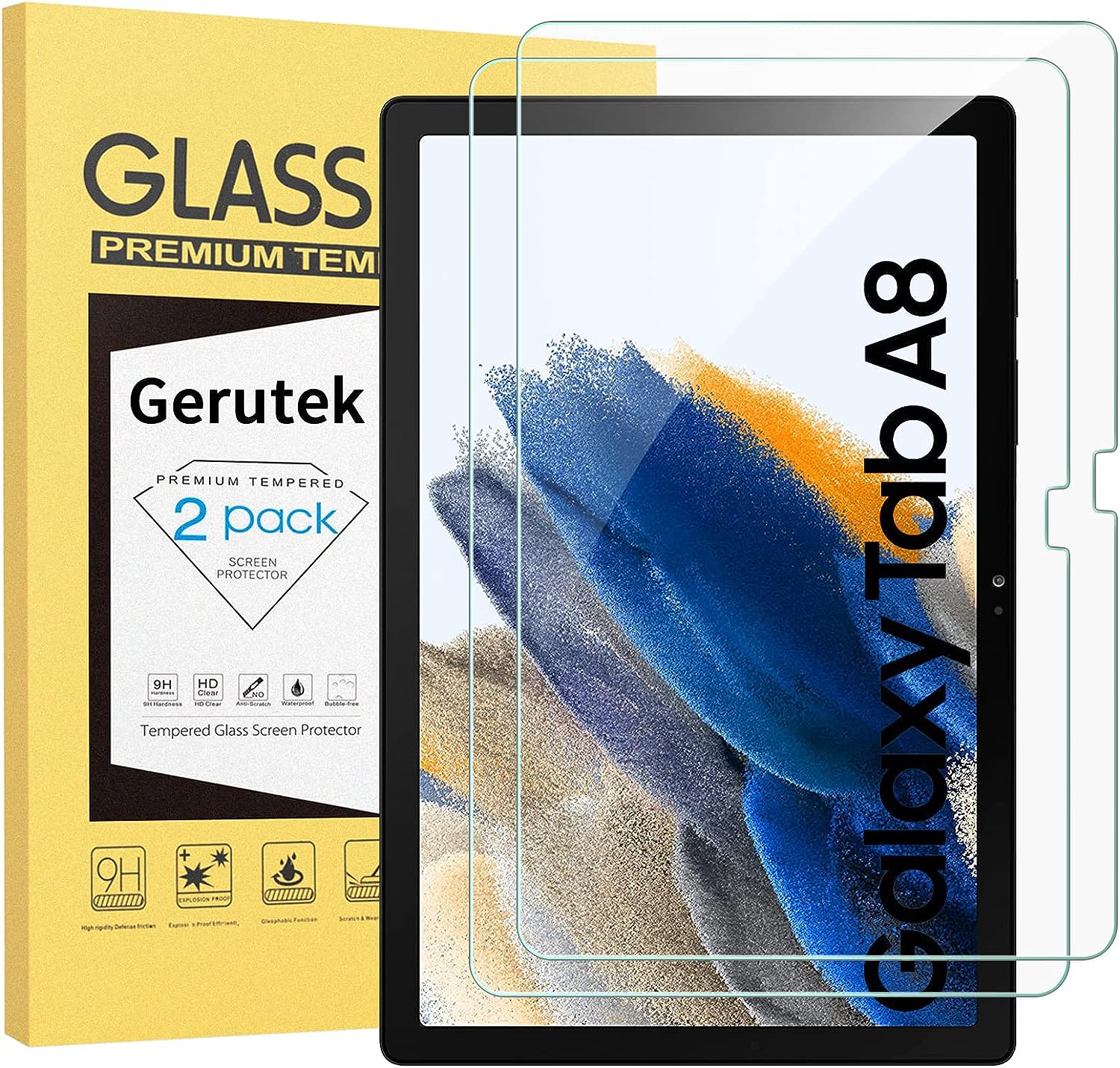 Lot de 2 Verre Trempé (film protection d’écran) pour Samsung Galaxy Tab A8 10,5 2021, SM-X200, X205, Haute Définition, 9H Dureté, Anti Rayures, – Gerutek