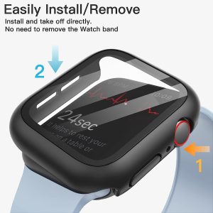 Coque avec Protection D'écran Compatible avec Apple Watch SE (2022 - 2020) - Series 6 5 4 44 mm - Lot de 2 - Noir - JETech – Image 2