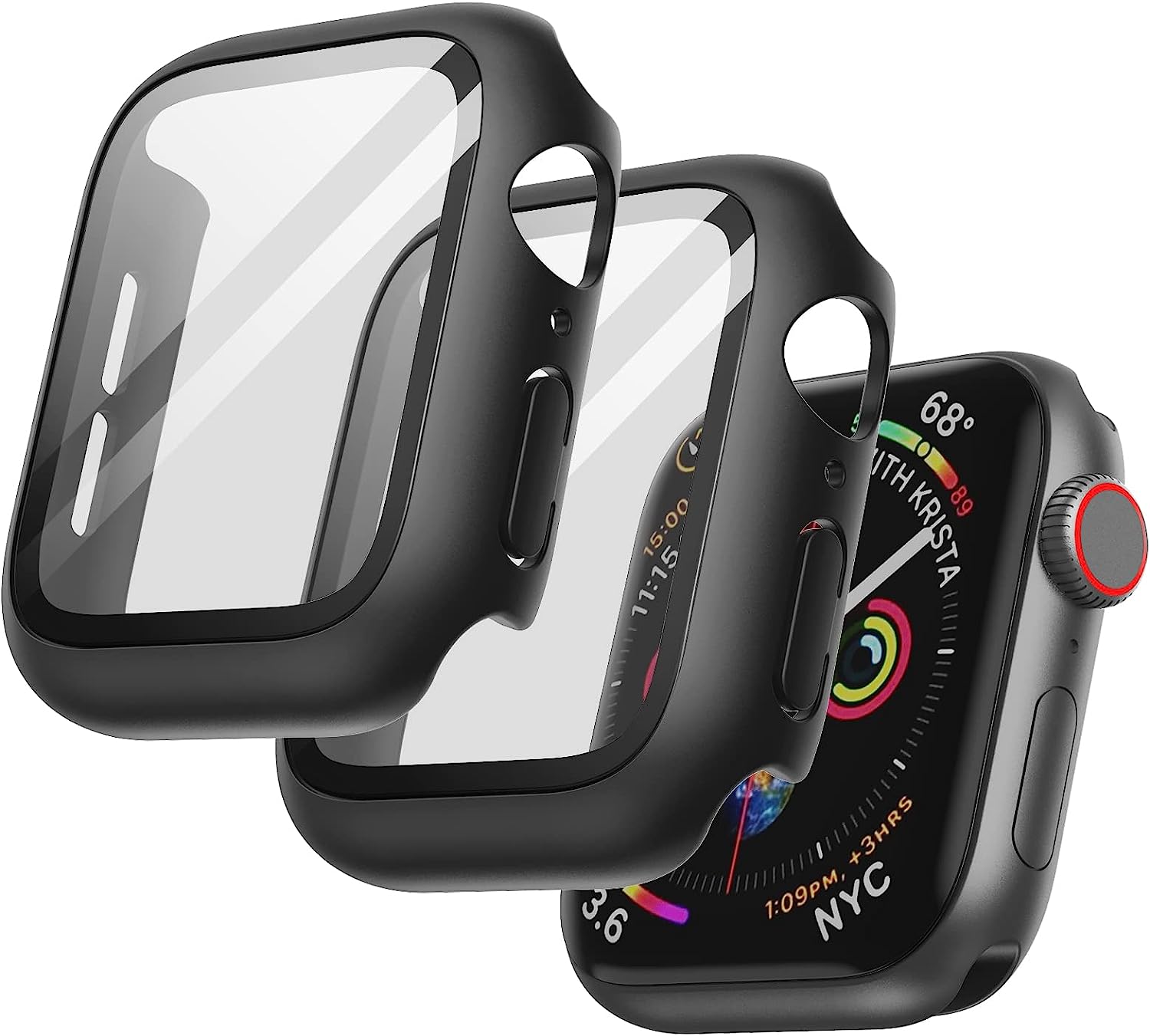 Lot de 2 coque avec protection d’écran Compatible avec Apple Watch SE (2022, 2020), Series 6 5 4 44 mm, Noir – JETech