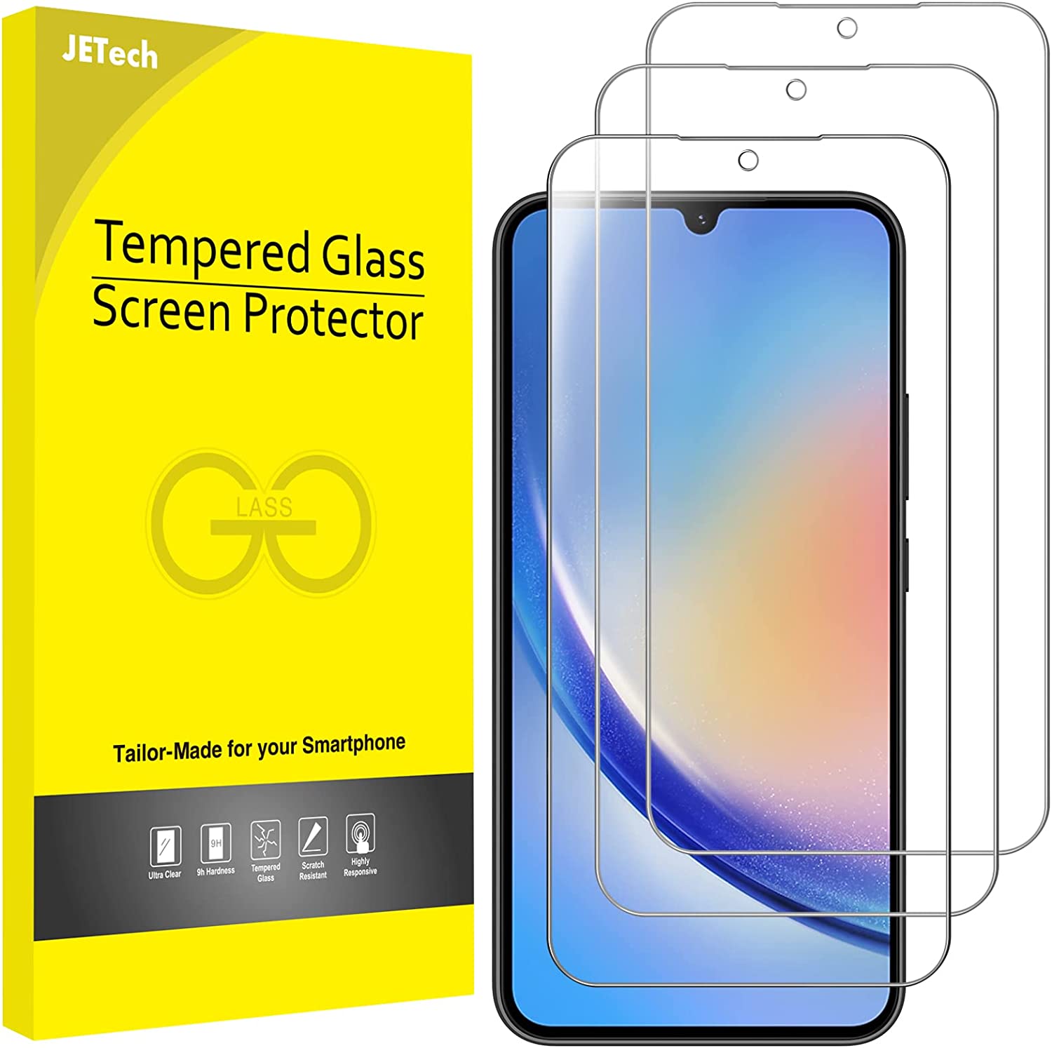 Lot de 3 Verre Trempé JETech pour Samsung Galaxy A34 5G 6,6 Pouces, 9H