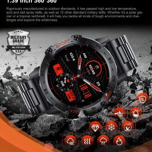 Smart Watch (Montre Connectée) Intelligente pour Homme, Appel Bluetooth, Moniteur de Fréquence Cardiaque Sommeil 100+Modes Sportifs IP67 Etanche,1.39" HD  Noir - SIEMORL – Image 2