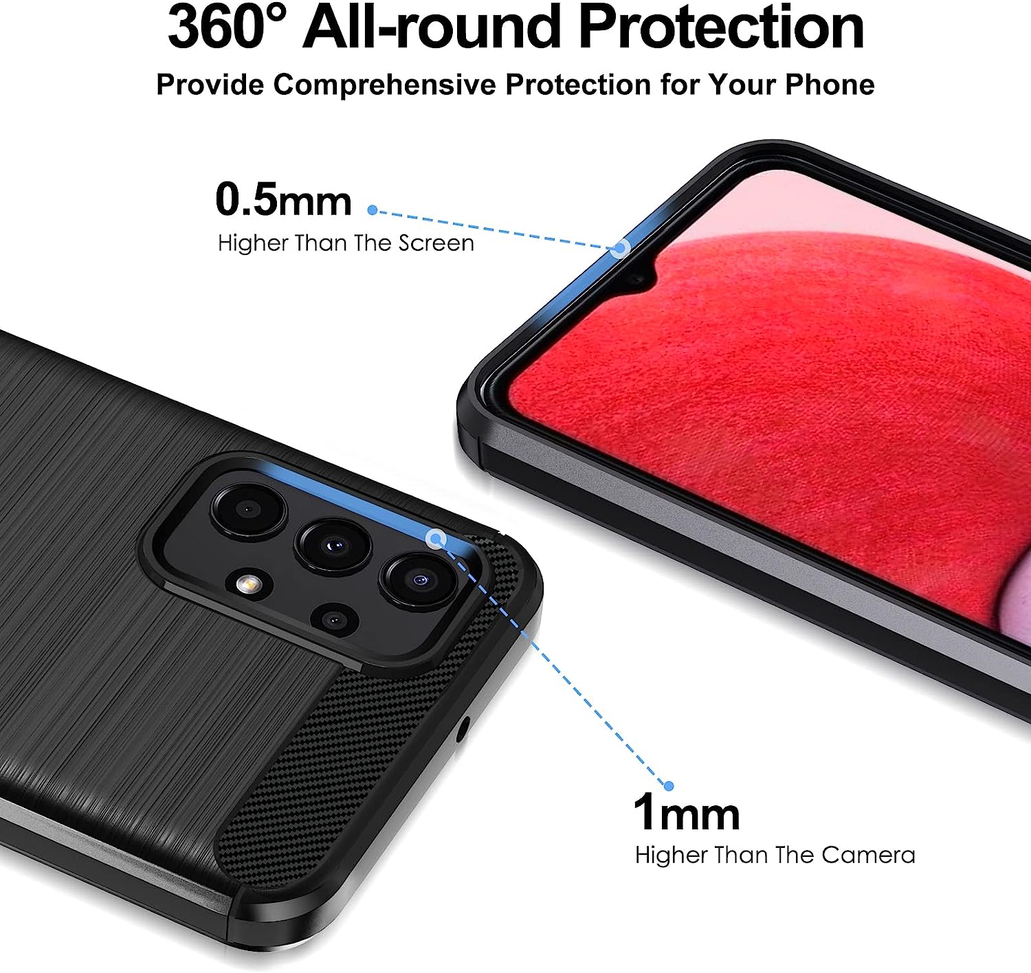 Coque pour Samsung Galaxy A13 4G, A13 5G, A04S avec 3 Pièces Protection écran en Verre Trempé, Noir – ivoler 4