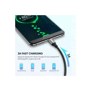 Câble USB-C vers USB-A en nylon tréssé et aluminium, noir 0,25m - Ugreen – Image 2