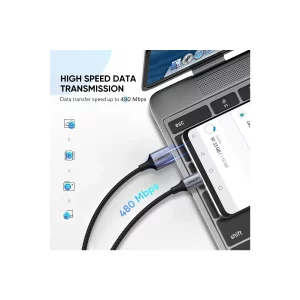 Câble USB-C vers USB-A en nylon tréssé et aluminium, noir 0,25m - Ugreen – Image 3