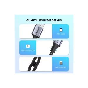 Câble USB-C vers USB-A en nylon tréssé et aluminium, noir 0,25m - Ugreen – Image 5