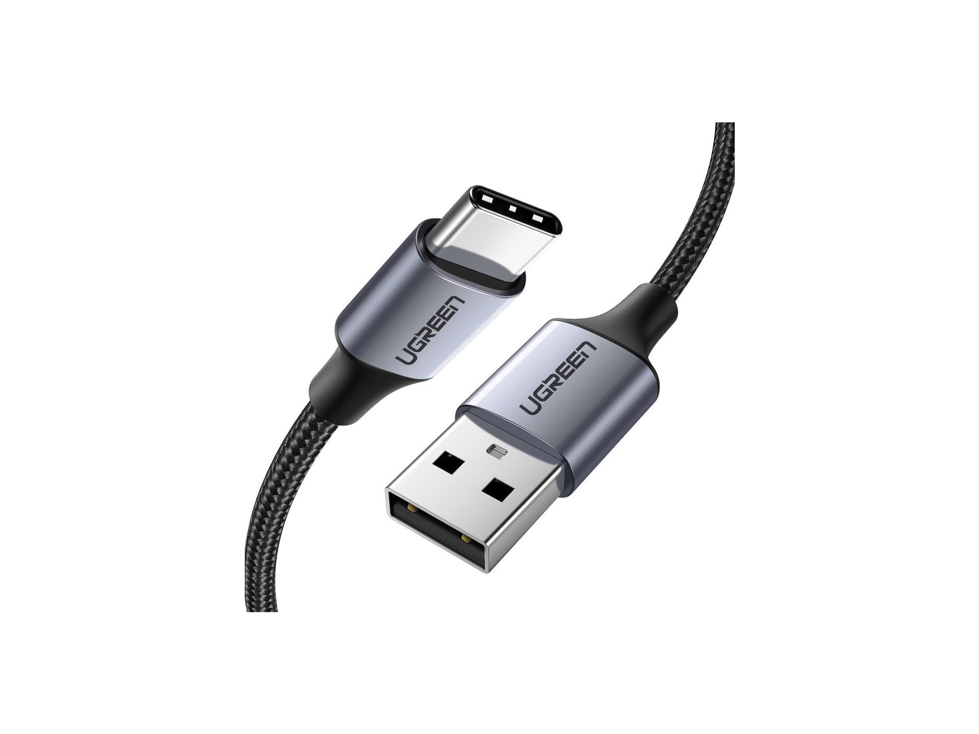 Câble USB-C Ugreen 0,25m avec tissage en nylon et contacts en aluminium, support QC3.0 & 3A – 60124, noir