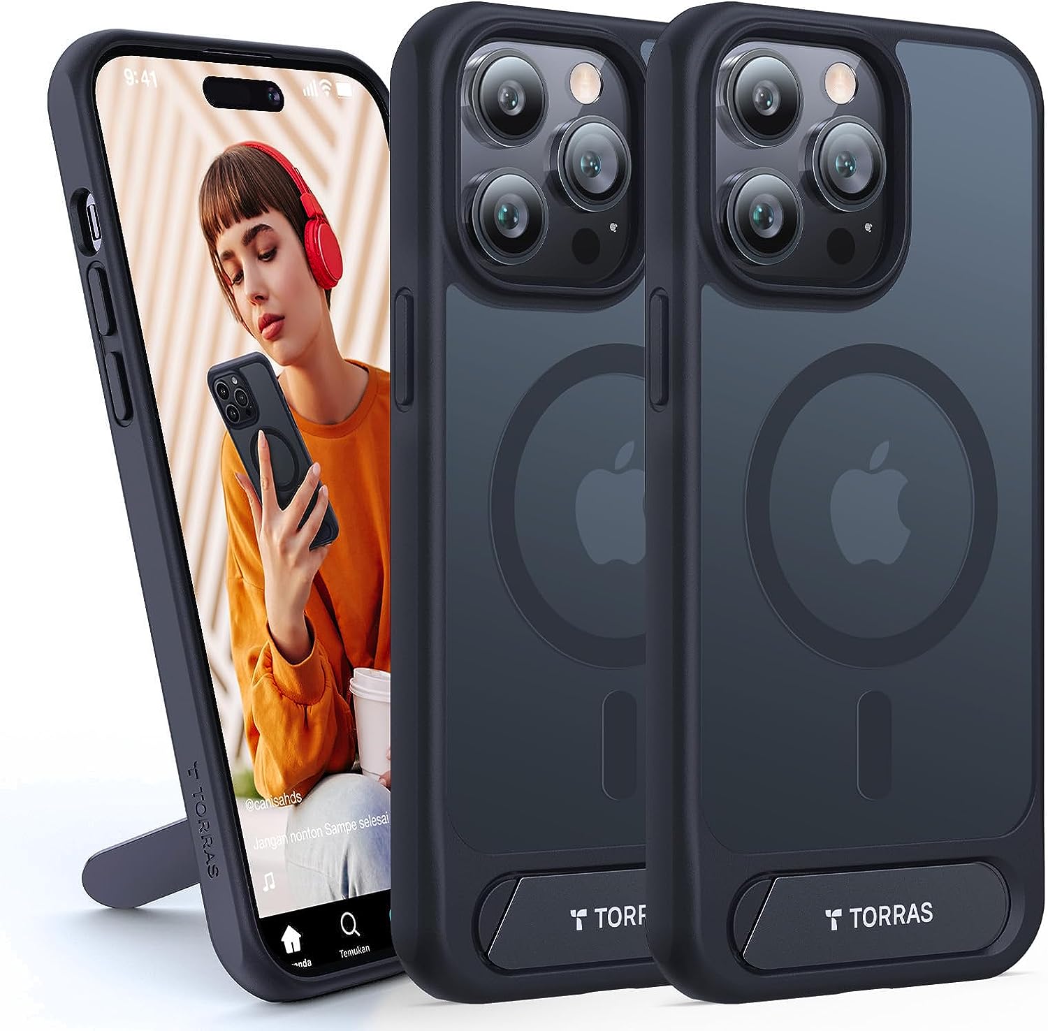 Coque magnétique pour iPhone 15 Pro Max, avec MagSafe et béquille intégrée – Torras Pstand – Noir