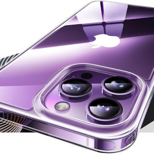 Vue arrière inclinée de la coque transparente Torras Diamond Clear pour iPhone 15 Pro, mettant en évidence son design transparent.