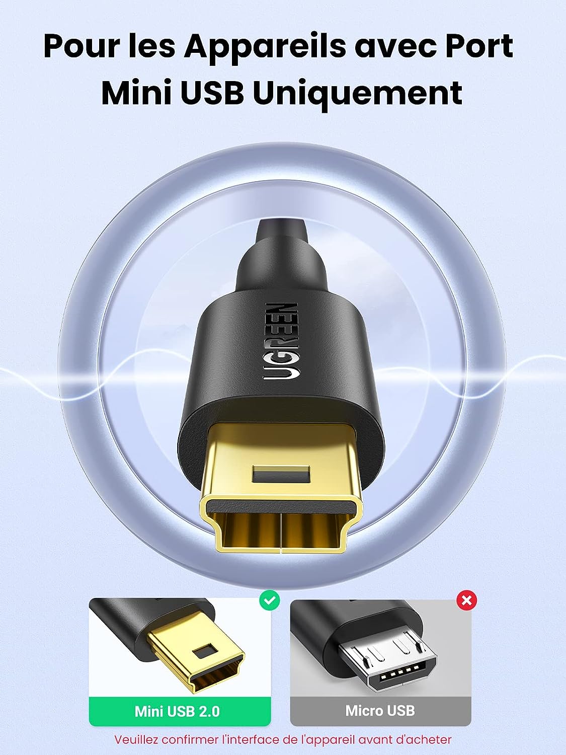 UGREEN Câble Mini USB Câble USB 2.0 Type A vers Mini B Charge et Sync 4 Black (1M) – 1