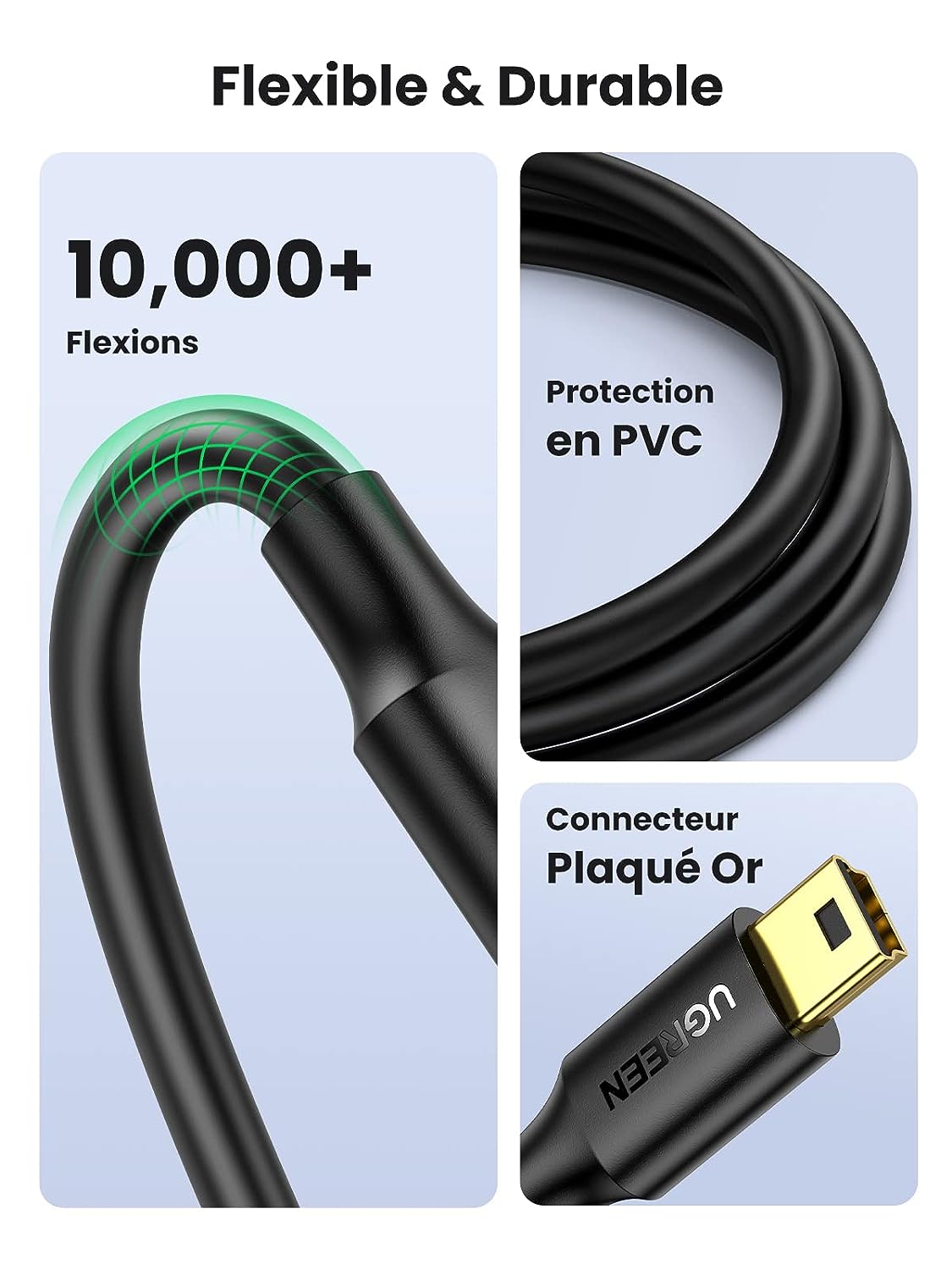 UGREEN Câble Mini USB Câble USB 2.0 Type A vers Mini B Charge et Sync Black (1M) – 5