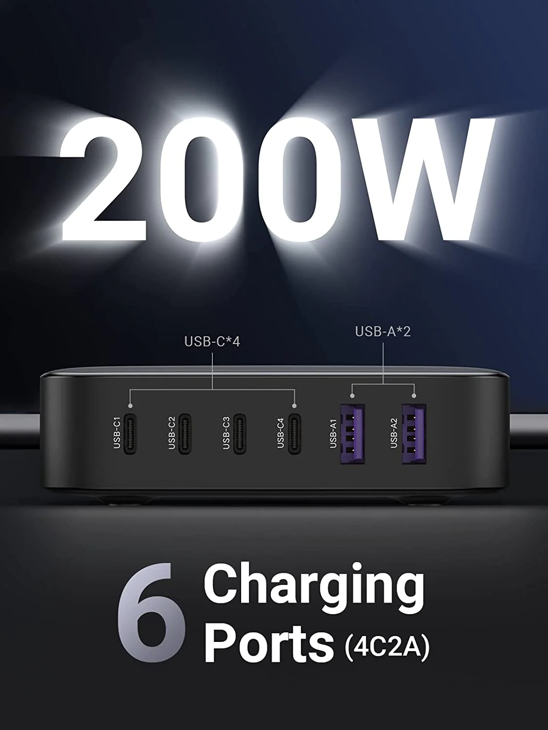 Ugreen Nexode 200W USB C GaN Charger-6 ports Chargeur de bureau – 1