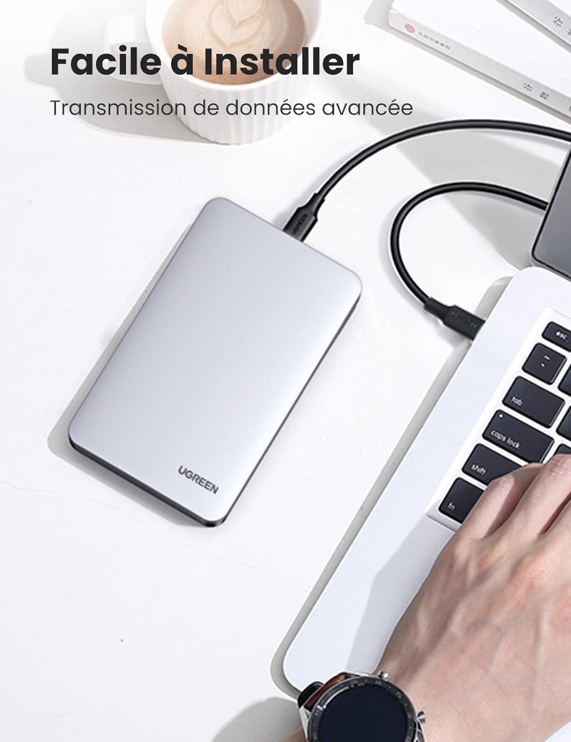 Boitier 2,5 Pouces pour Disque Dur externe SATA III II I HDD SSD, Câble USB C vers USB C Inclus – UGREEN 6