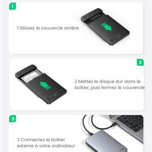 Boitier 2,5 pouces pour disque dur externe SATA III II I HDD SSD, USBA - Ugreen – Image 7