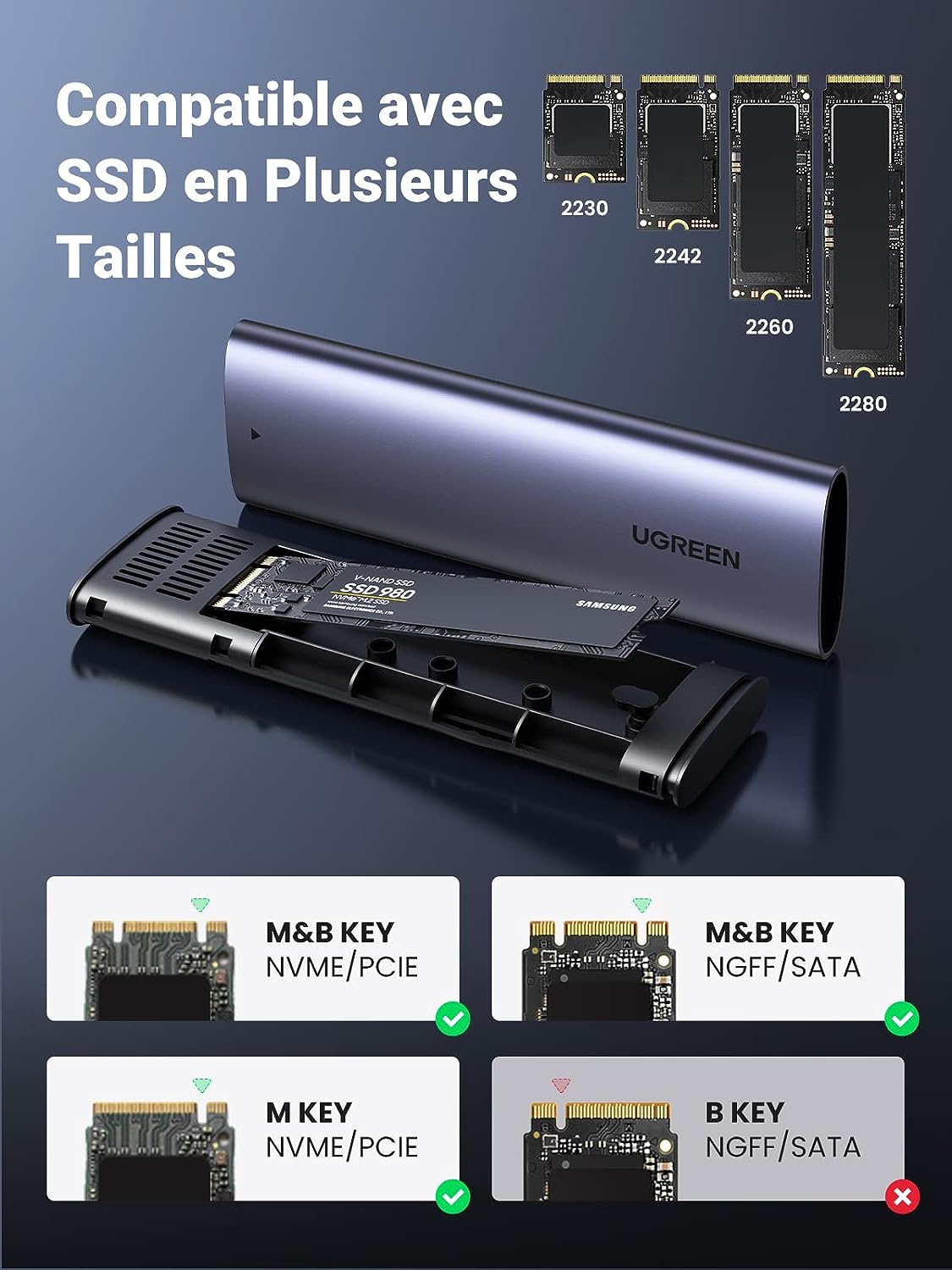 Boîtier SSD M.2 NVME SATA USB 3.2 – UGREEN 10