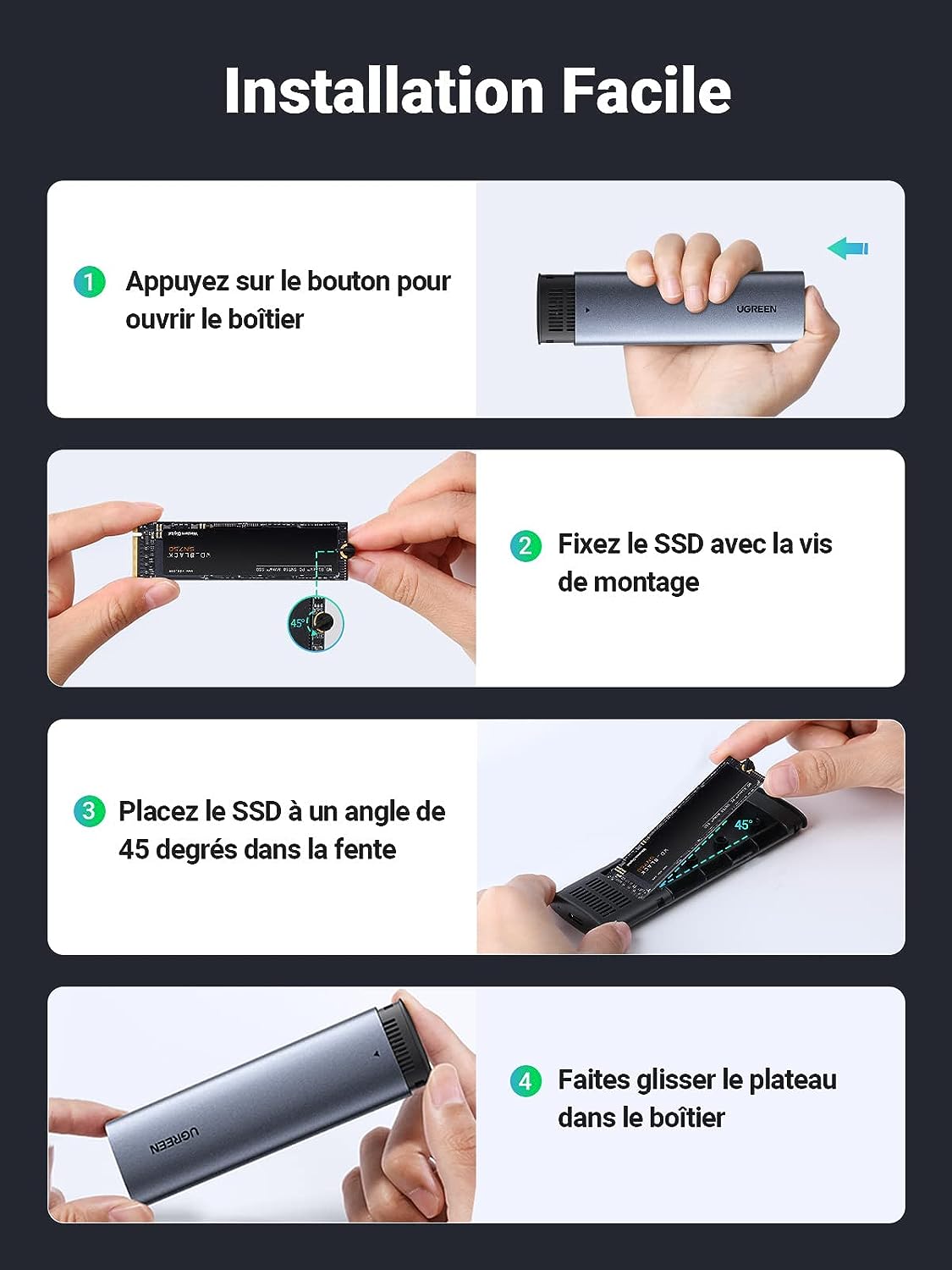 Boîtier SSD M.2 NVME SATA USB 3.2 – UGREEN 6