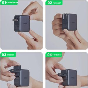 Guide d'utilisation visuel pour changer les prises du chargeur