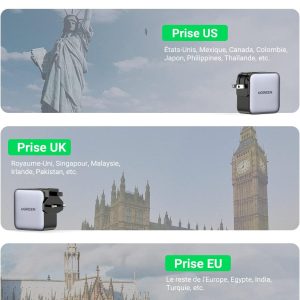 Affiche les pays compatibles avec les têtes de prise fournies