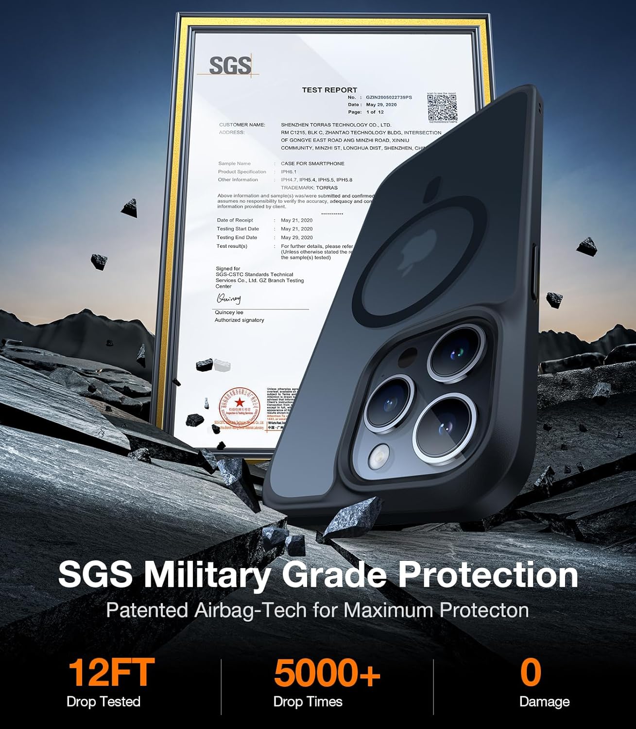 Coque Torras Guardian Série Noire avec Protection de Grade Militaire pour iPhone 15 Pro
