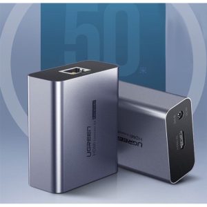 Extendeur HDMI Ugreen jusqu'à 70 mètres avec RJ45 comprenant un émetteur et un récepteur.