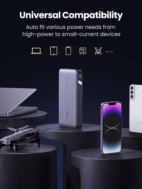Power Bank 25000mAh, 145W – Ugreen avec compatibilité universelle pour divers appareils électroniques.