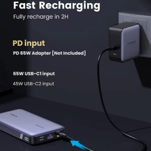 Power Bank 25000mAh, 145W – Ugreen en cours de recharge rapide USB-C 65W.