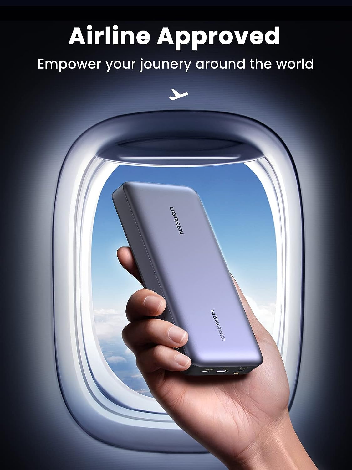 Power Bank 25000mAh, 145W – Ugreen approuvée pour les voyages en avion.