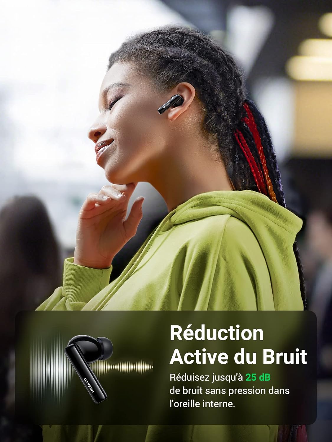 UGREEN HiTune T3 Écouteur Bluetooth sans Fil Réduction Active de Bruit ANC Oreillette Bluetooth 5.2 avec Contrôle Tactile, 24H Autonomie, USB C Charge Rapide (Noir) – 1