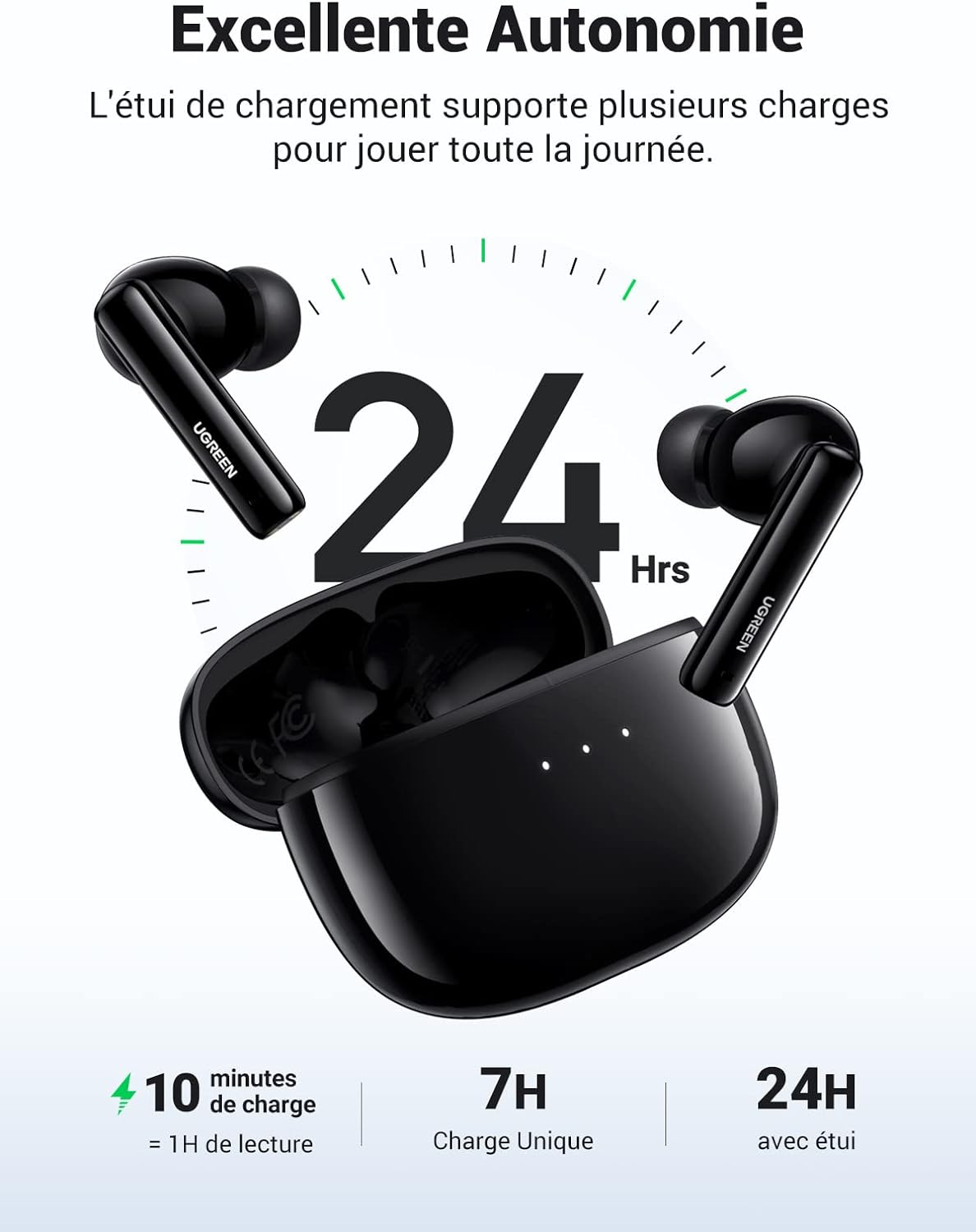 UGREEN HiTune T3 Écouteur Bluetooth sans Fil Réduction Active de Bruit ANC Oreillette Bluetooth 5.2 avec Contrôle Tactile, 24H Autonomie, USB C Charge Rapide (Noir) – 5