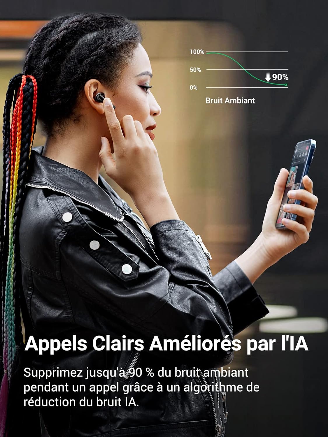 UGREEN HiTune T3 Écouteur Bluetooth sans Fil Réduction Active de Bruit ANC Oreillette Bluetooth 5.2 avec Contrôle Tactile, 24H Autonomie, USB C Charge Rapide (Noir) – 7