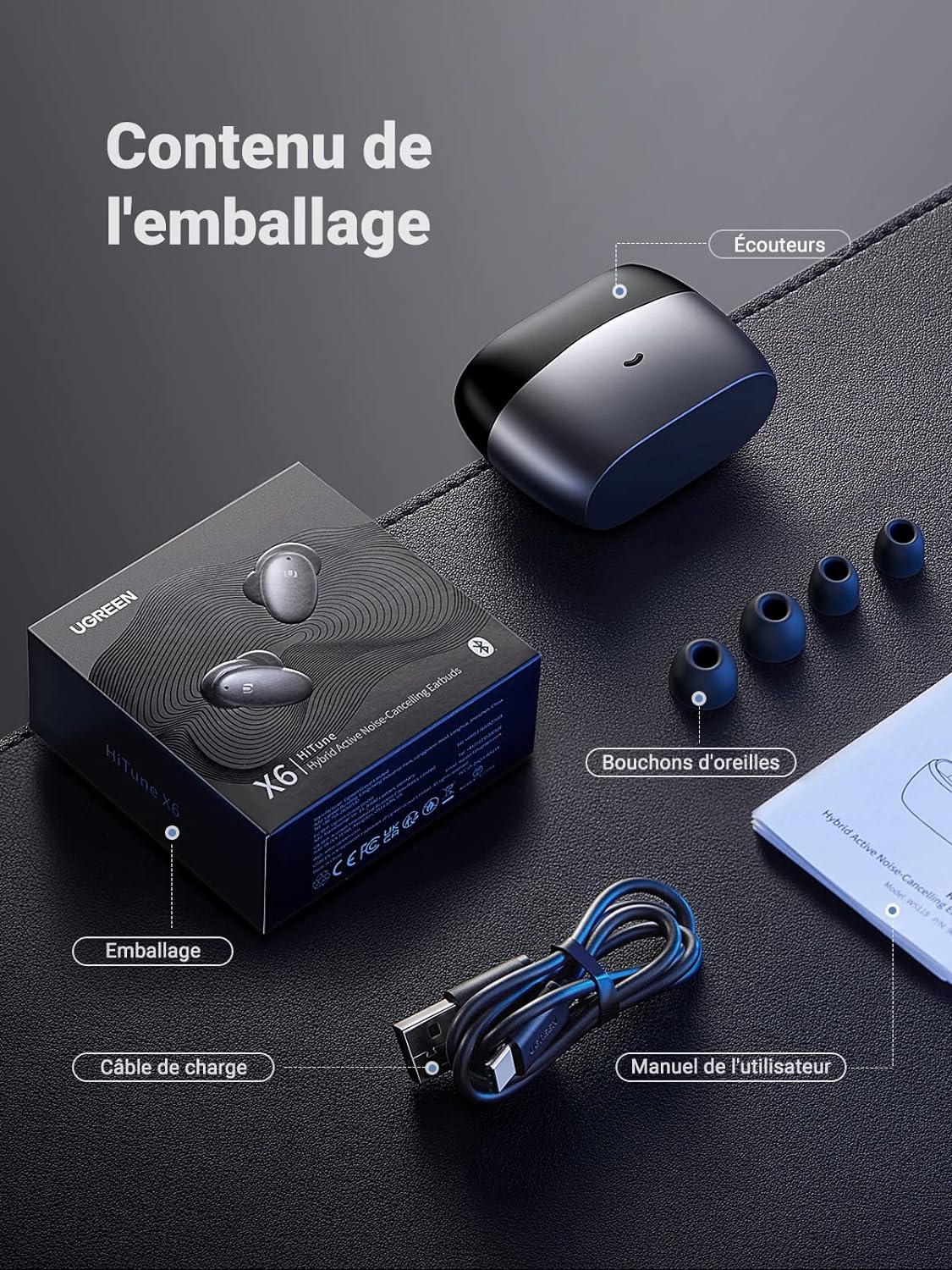 UGREEN HiTune X6 True Hybrid Active Noise-Cancelling Earbuds – 6