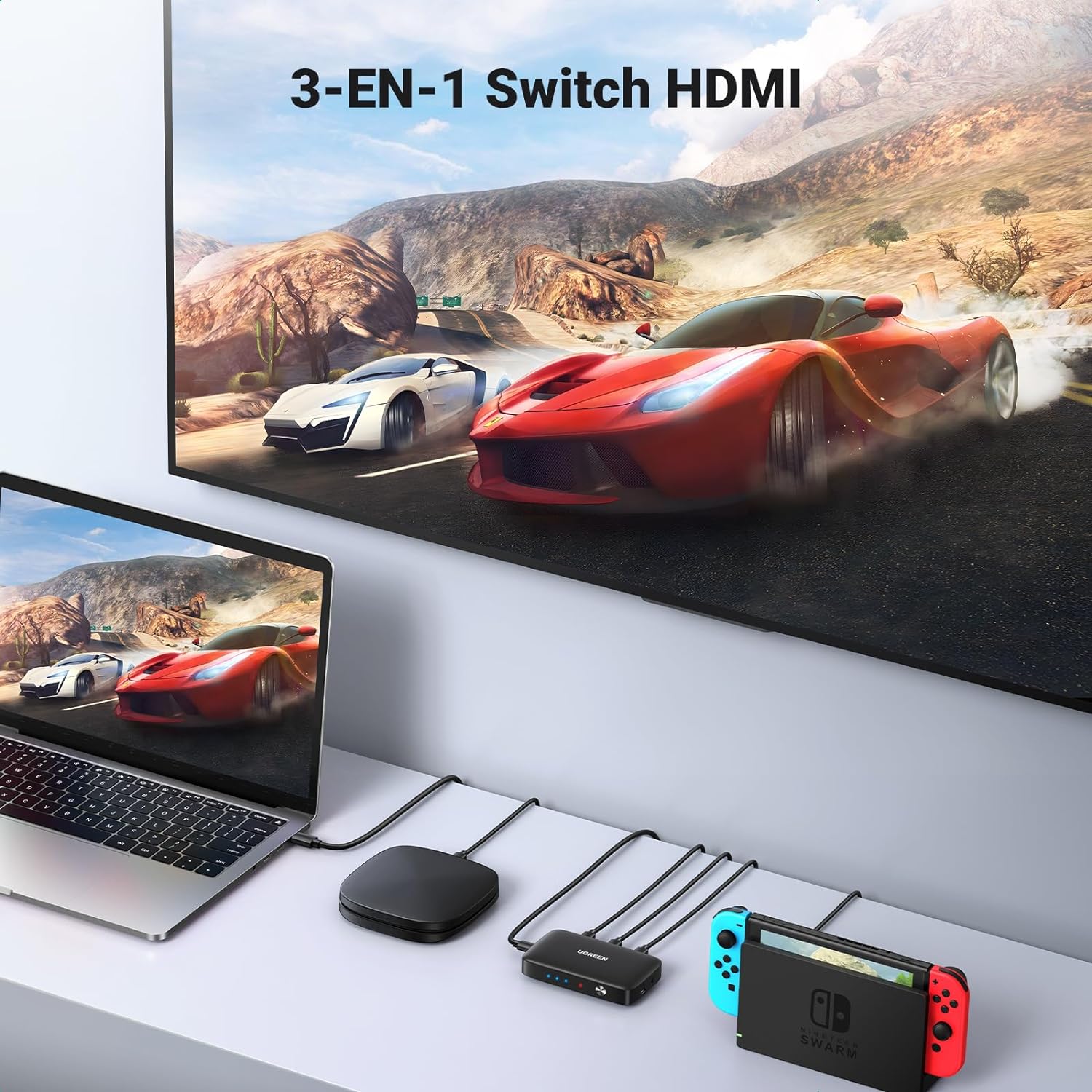 Commutateur(Switch) HDMI 4K 30Hz, 3 Entrées 1 Sortie 1080P 60Hz 3D avec Télécommande IR – UGREEN 2