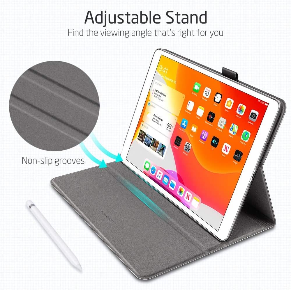 Coque Compatible avec iPad 9e Génération 2021, 8e Génération 2020, 7e Génération 2019, Porte-Stylet Pencil, Support à Deux Angles de Visionnage, Gris – ESR 5