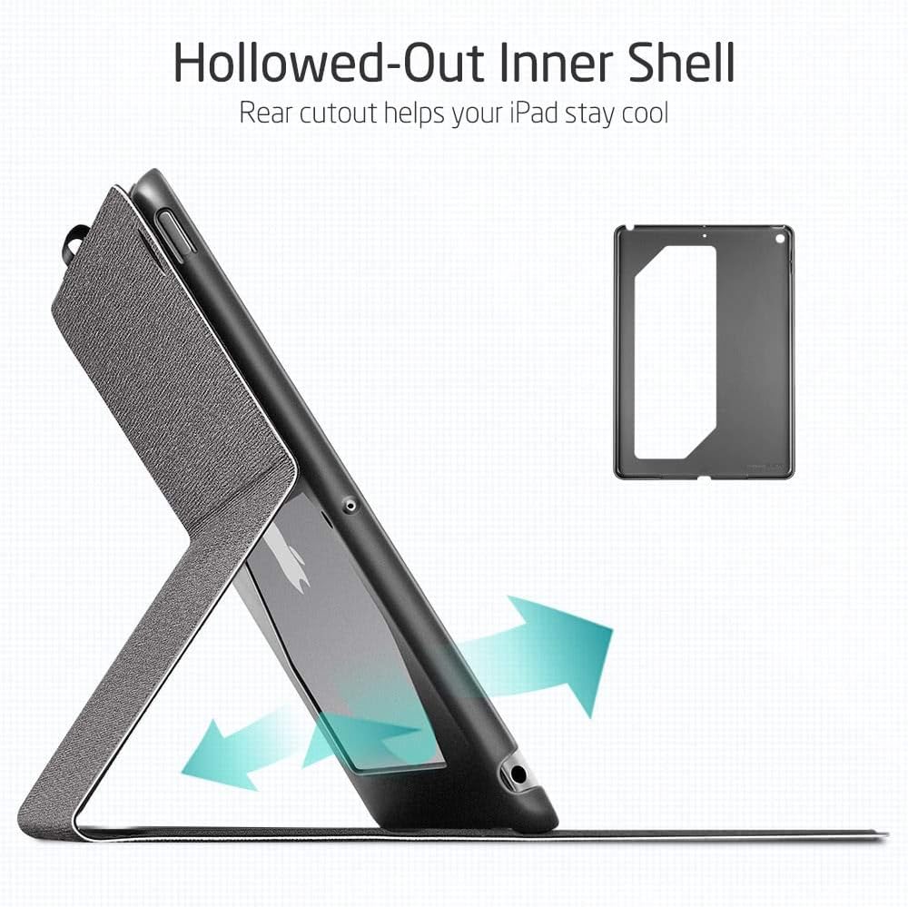 Coque Compatible avec iPad 9e Génération 2021, 8e Génération 2020, 7e Génération 2019, Porte-Stylet Pencil, Support à Deux Angles de Visionnage, Gris – ESR 7