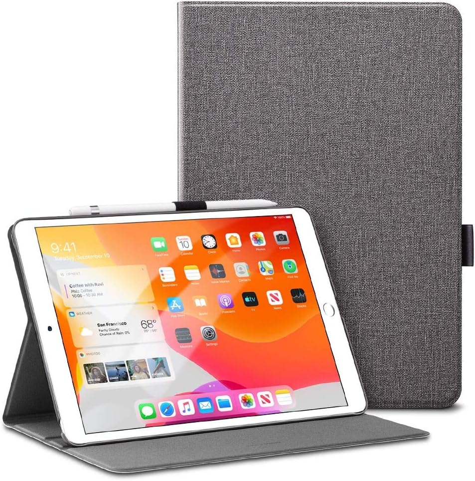 Coque Compatible avec iPad 9e Génération 2021, 8e Génération 2020, 7e Génération 2019, Porte-Stylet Pencil, Support à Deux Angles de Visionnage, Gris – ESR