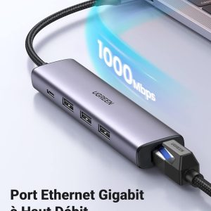Adaptateur (Hub) USB 3.0 vers 3 Ports USB 3.0, RJ45 et 1 port USB-C  - Ugreen – Image 4