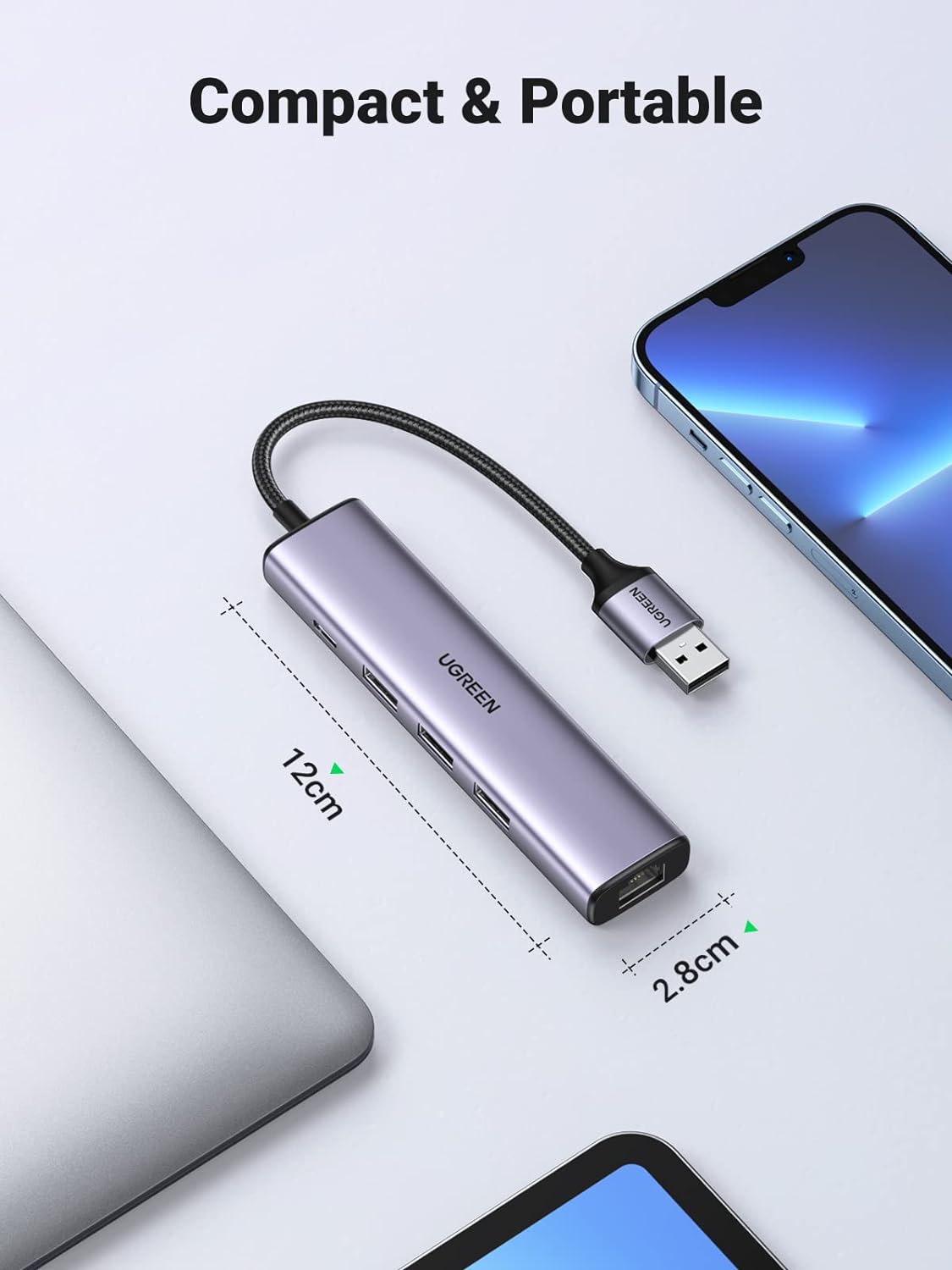 Adaptateur (Hub) USB 3.0 vers 3 Ports USB 3.0, RJ45 Réseau LAN Gigabit 1000Mbps et 1 port USB-C – UGREEN 5