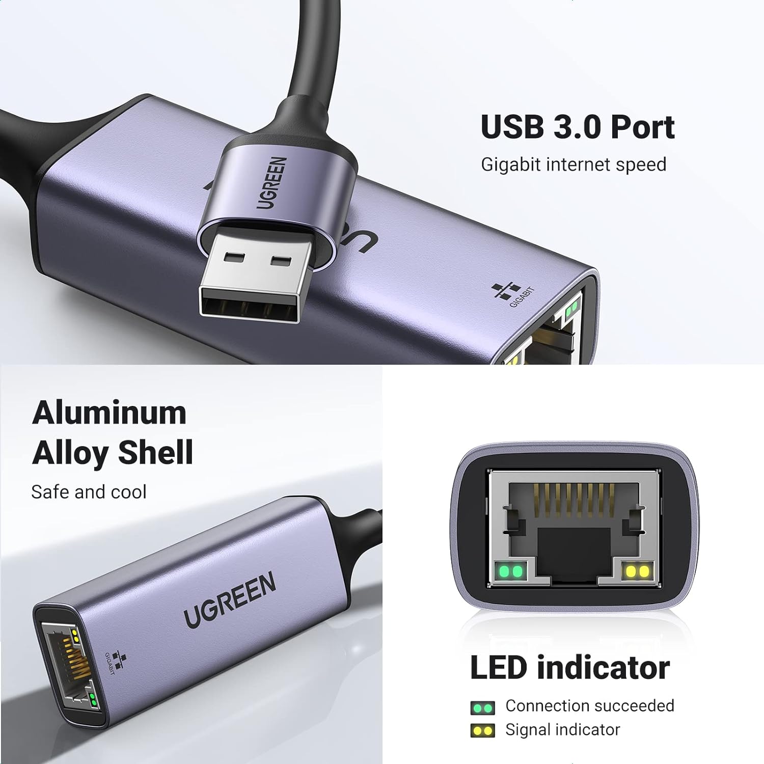 Adaptateur USB 3.0 vers RJ45 Réseau Gigabit 1000 Mbps en Aluminium – UGREEN 4