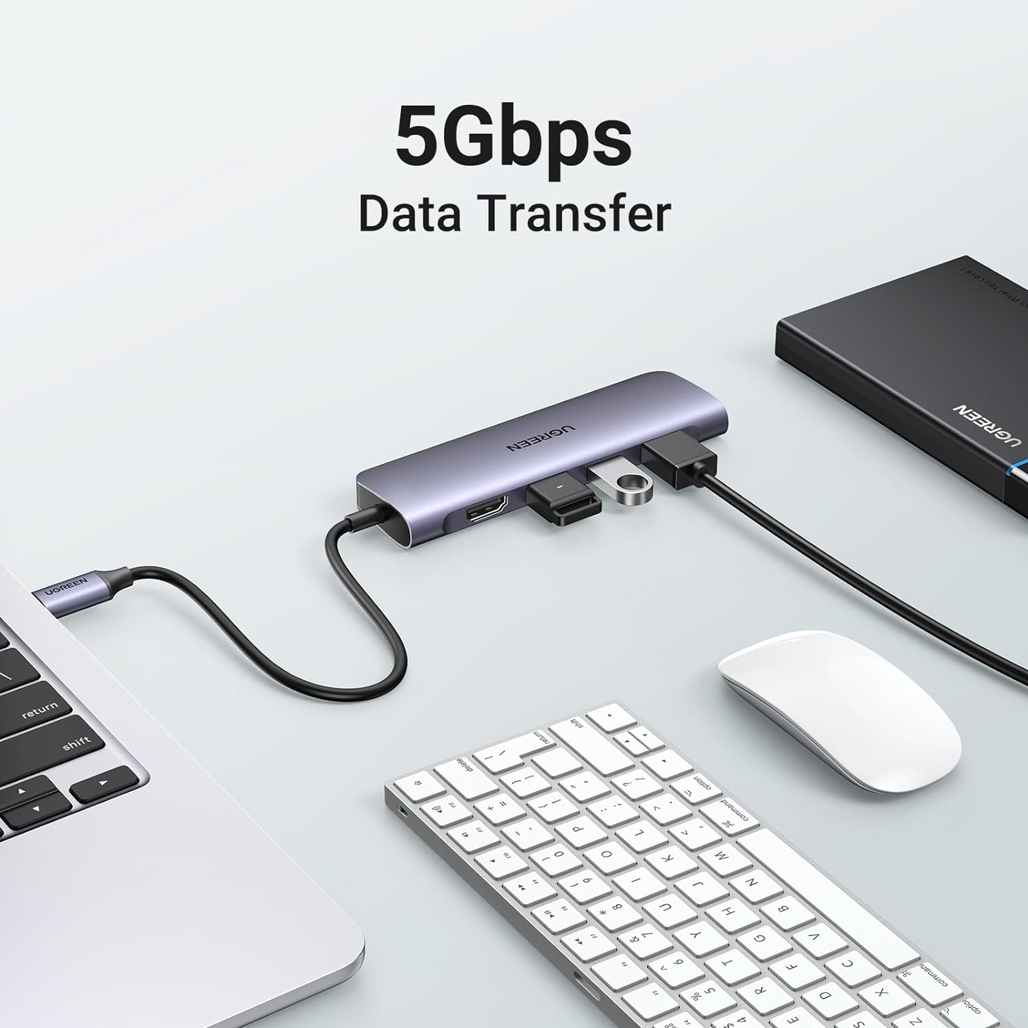 Hub USB C 6 en 1 avec 4K vers HDMI, Lecteur de Carte SD TF, 3 Ports USB 3.0, en Aluminium – UGREEN 3