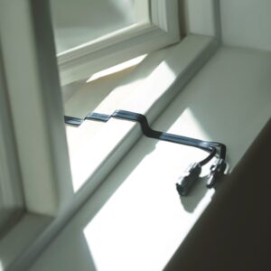 Câble panneau solaire MC4 à MC4 extra plat 0.5m EcoFlow installé discrètement sous une fenêtre.