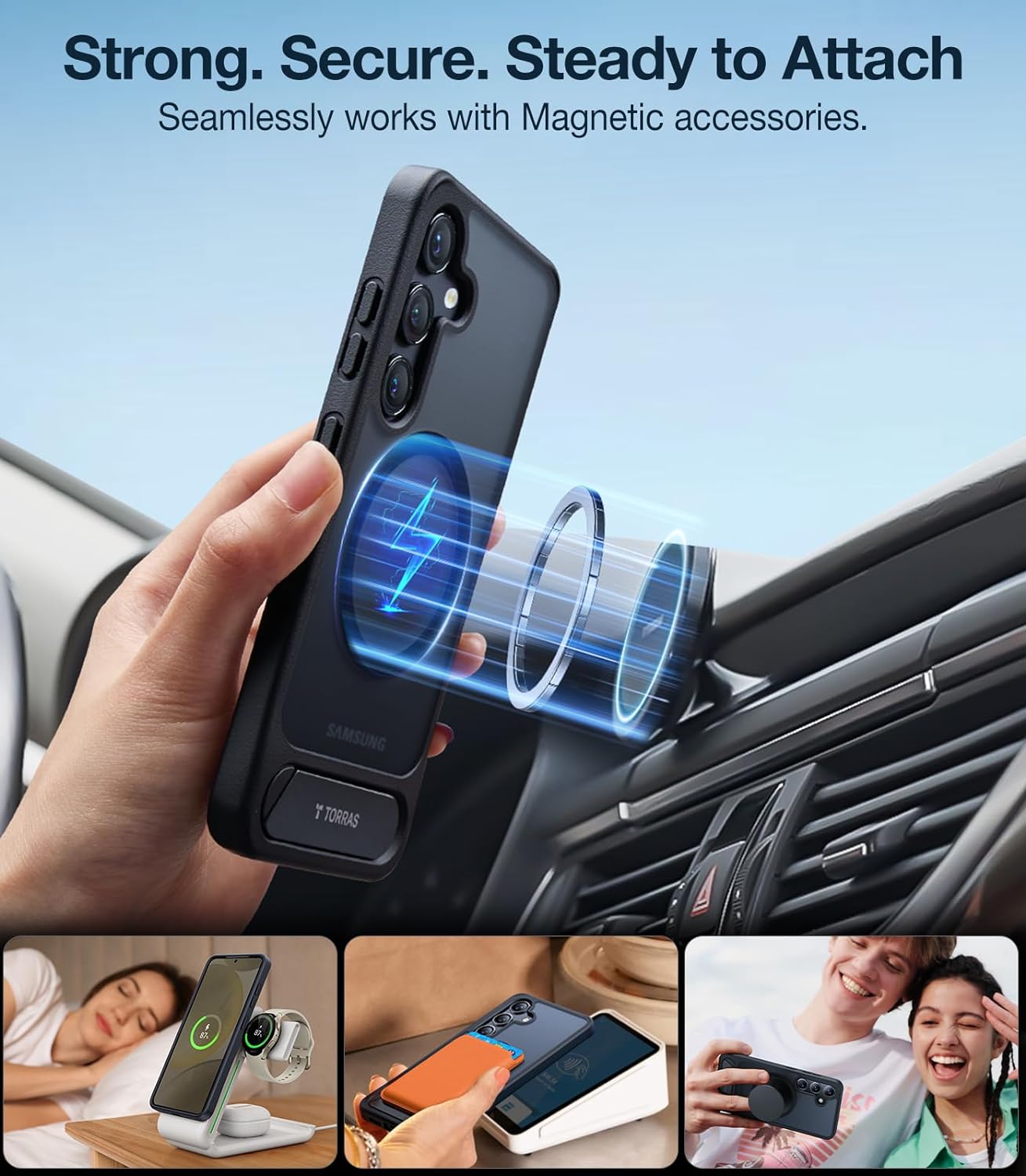 Coque magnétique pour Samsung Galaxy S24 6,2 avec béquille réglable, translucide noire – TORRAS UPRO Pstand 5