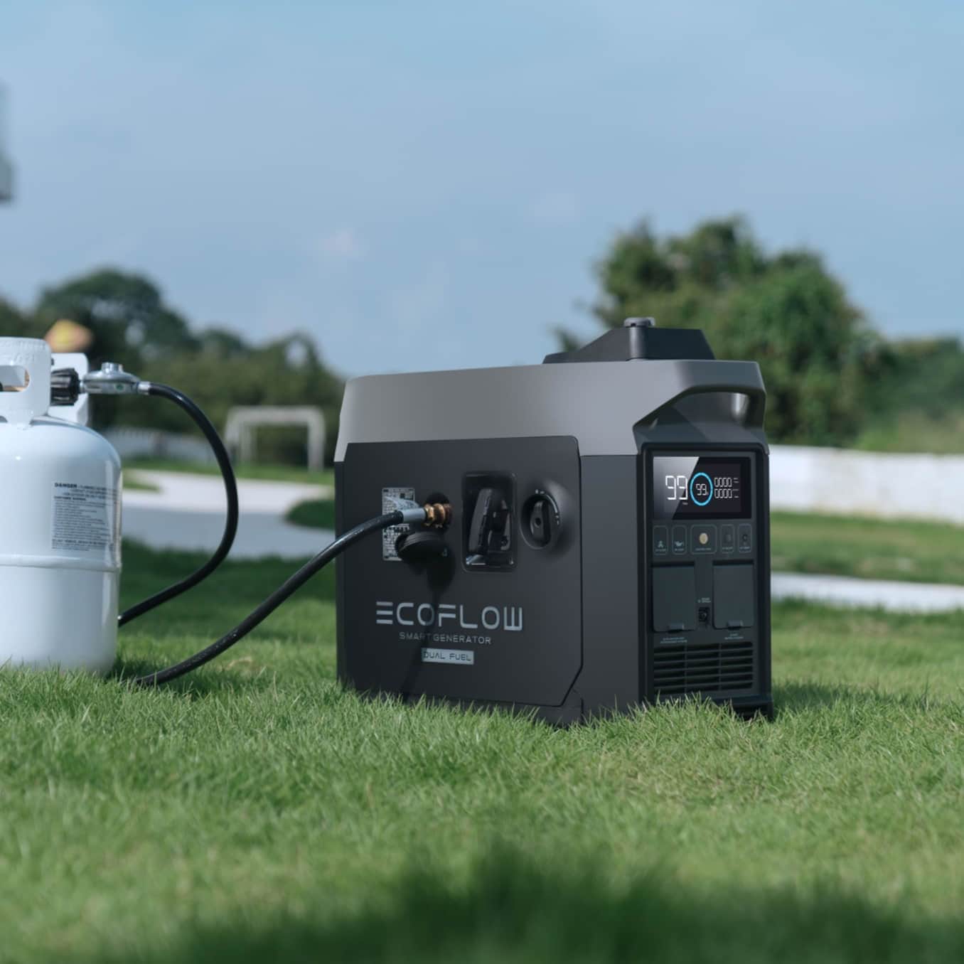 Générateur intelligent bicarburant – EcoFlow connecté à un réservoir de propane