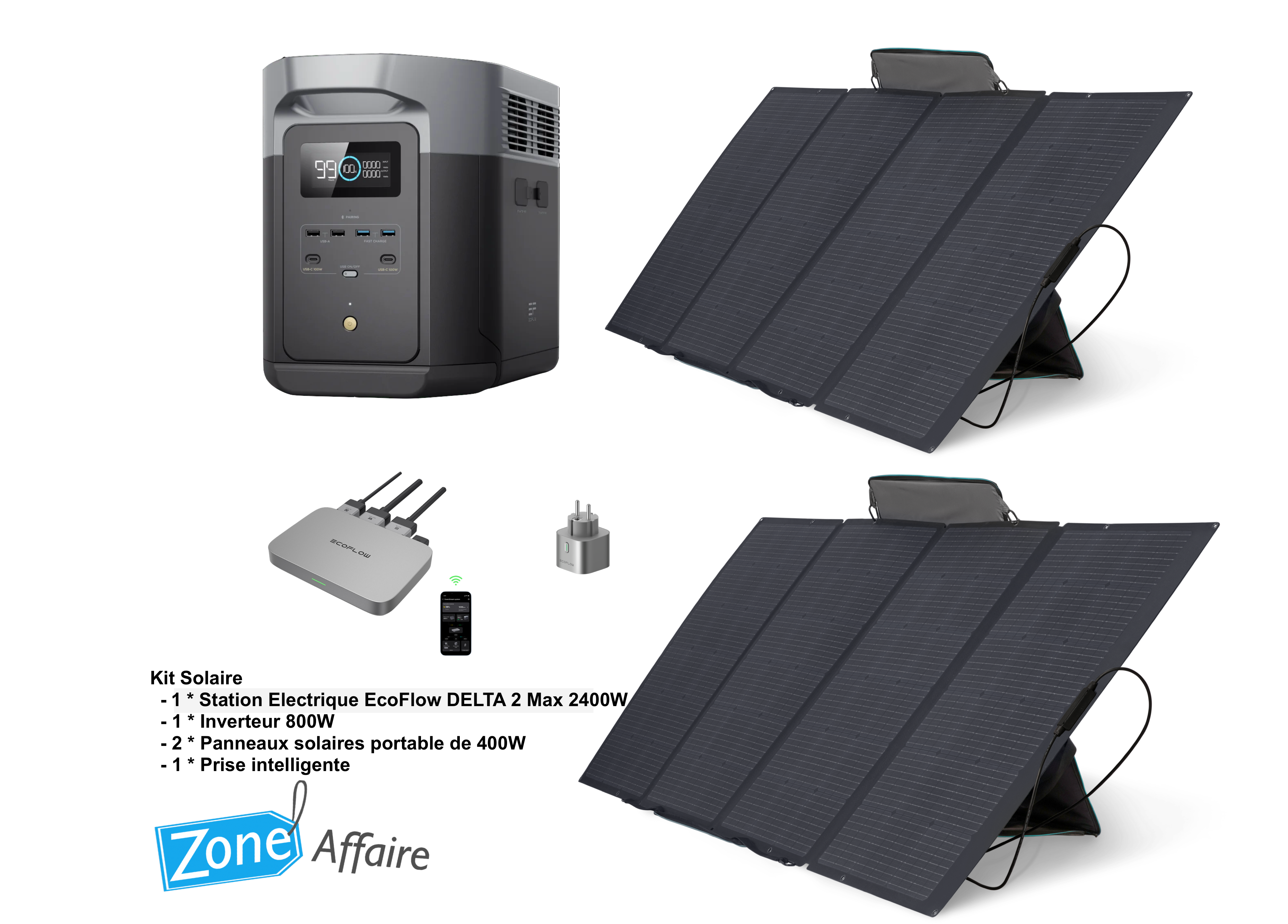Kit solaire 2400W, 2048Wh – Ecoflow copie