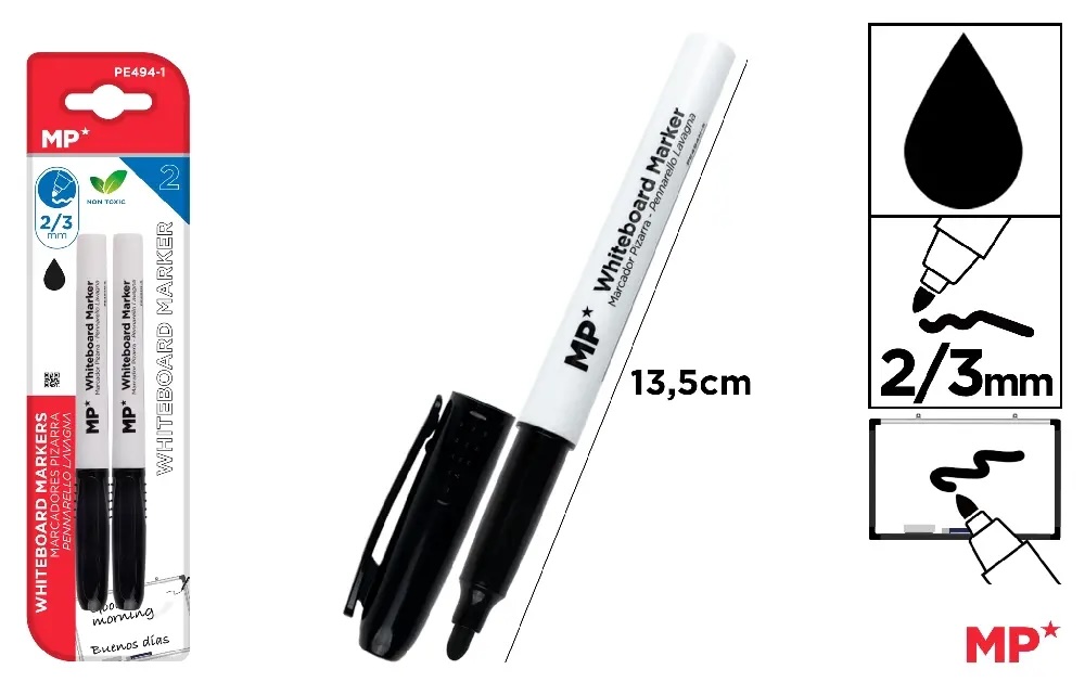 MARQUEUR POUR TABLEAU BLANC NOIR 2 Unités PE494-1