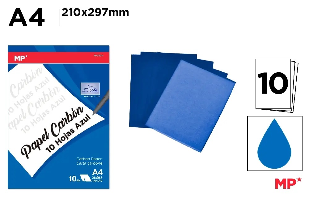 PAPIER CARBONE 10 FEUILLES BLEU – PN202A