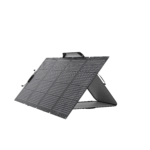 Panneau solaire bifacial portable 220W EcoFlow avec support autonome et inclinaison réglable.
