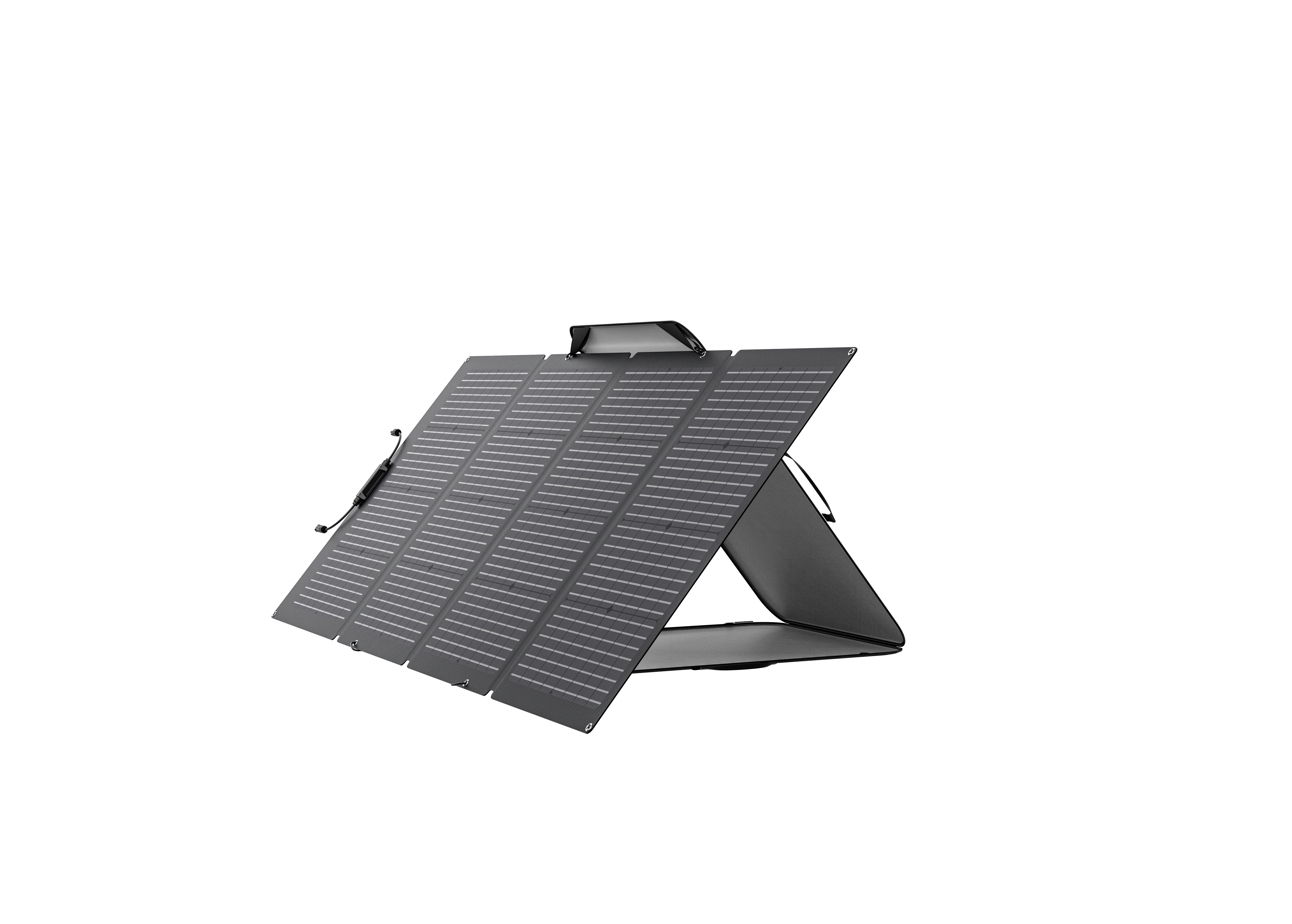 Panneau solaire bifacial portable 220W EcoFlow avec support autonome et inclinaison réglable.
