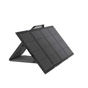 Panneau solaire bifacial portable 220W EcoFlow avec support autonome.