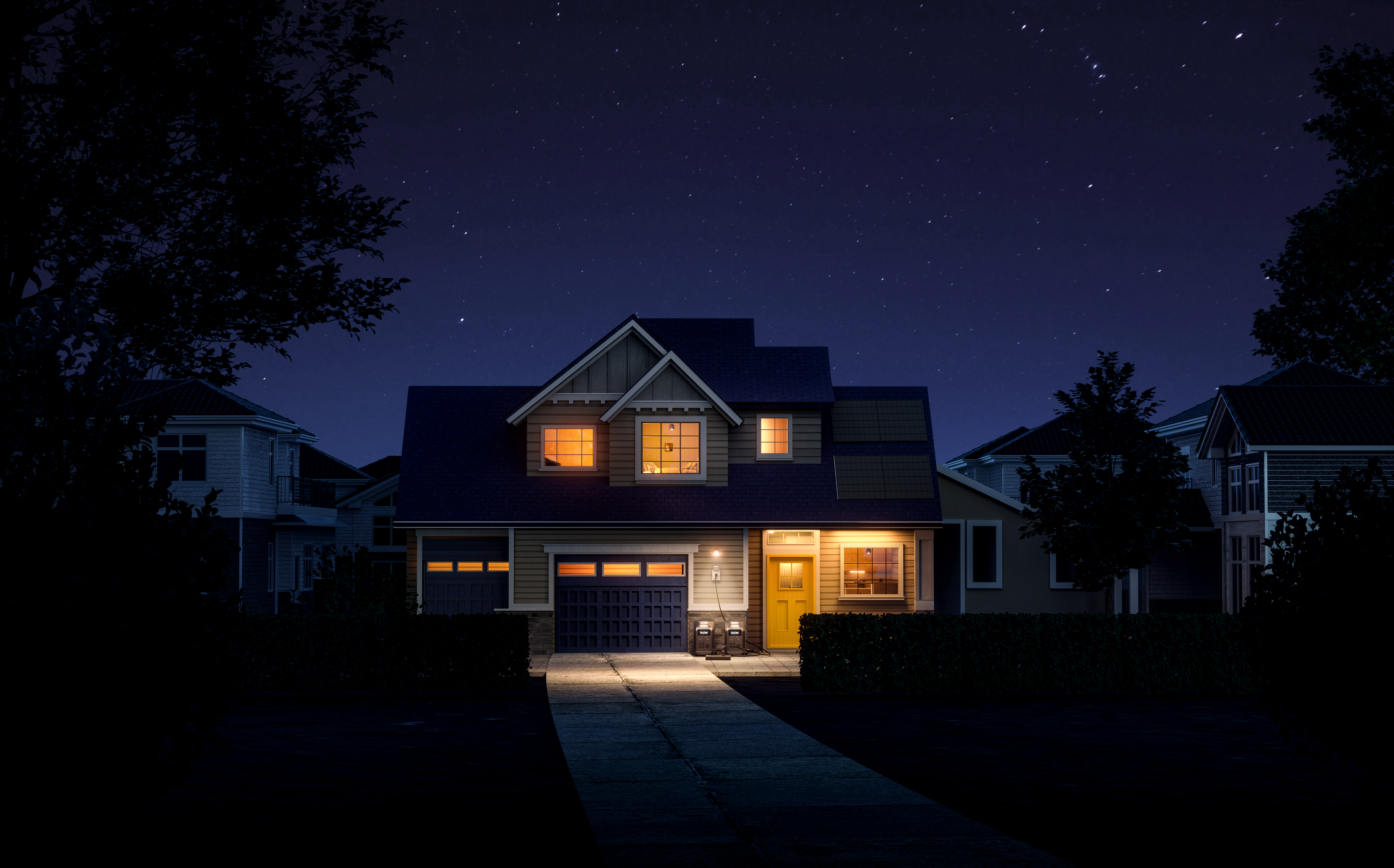 Station électrique portable 3600Wh – EcoFlow DELTA Pro : Maison éclairée la nuit